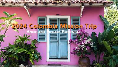 Image of Medillion Home, hot pink in color with floral plants.